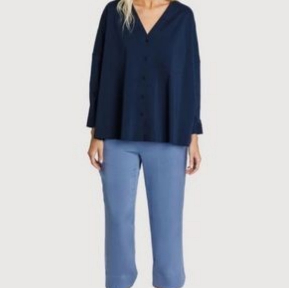 Kit & Ace oversized stretch button down v neck shirt L